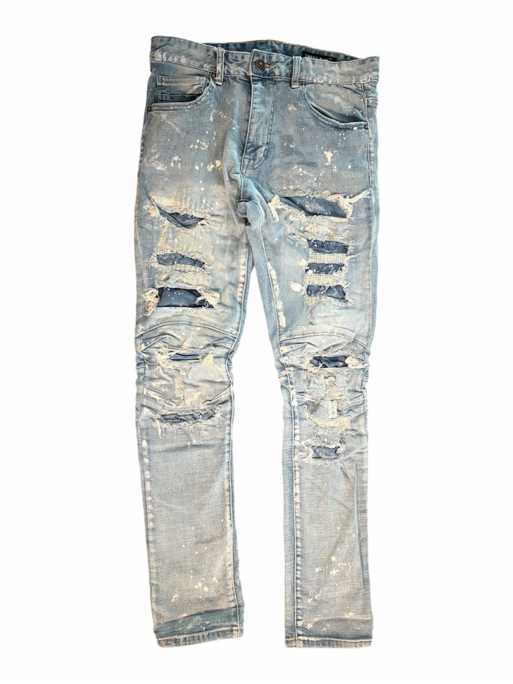 Smoke Rise Men's Light Wash Distressed Moto Jeans 34